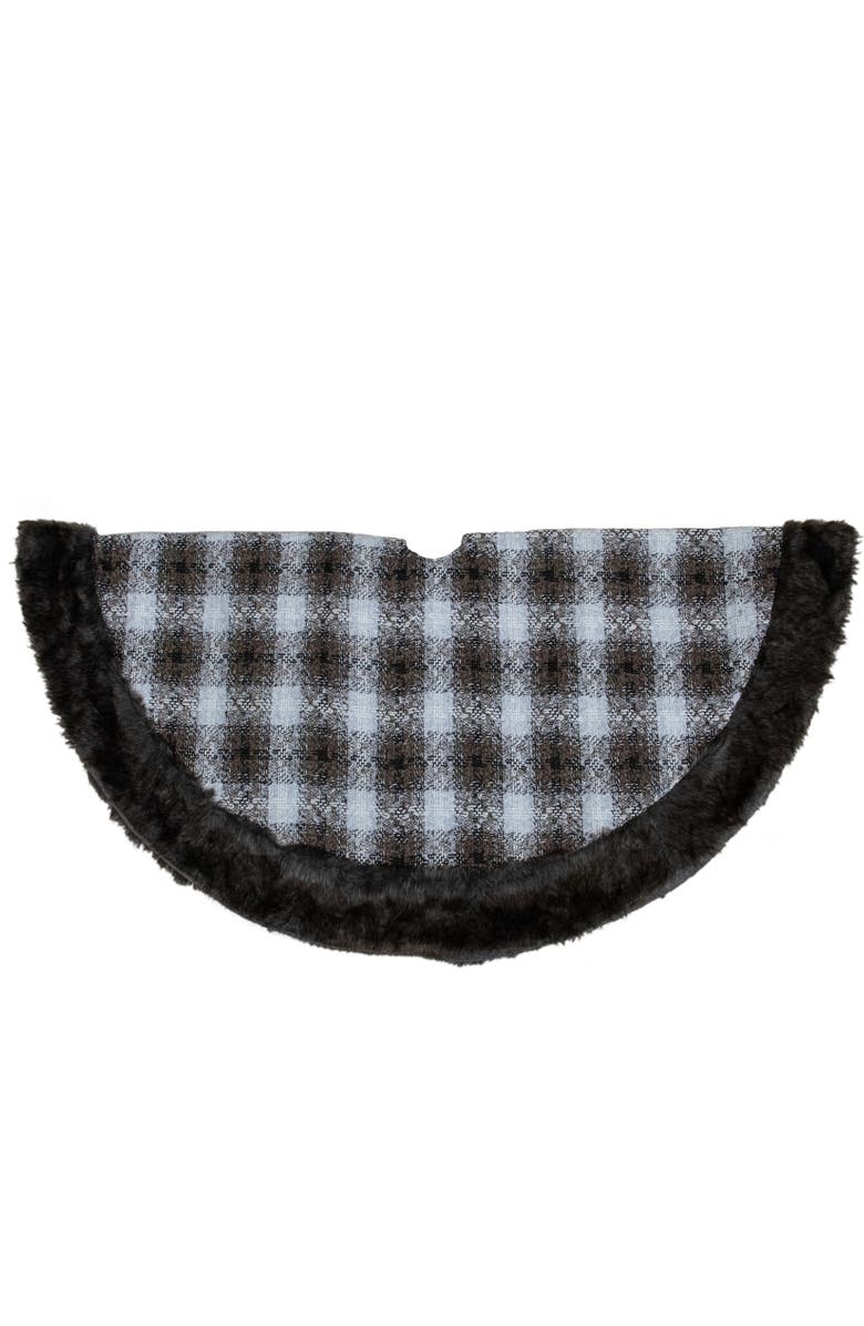 Northlight 48" Brown and White Plaid Christmas Tree Skirt with Faux Fur, Alternate, color, Brown