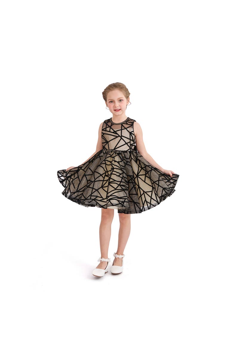 Tulleen Patterned Ribbon Charm Dress, Alternate, color, Beige