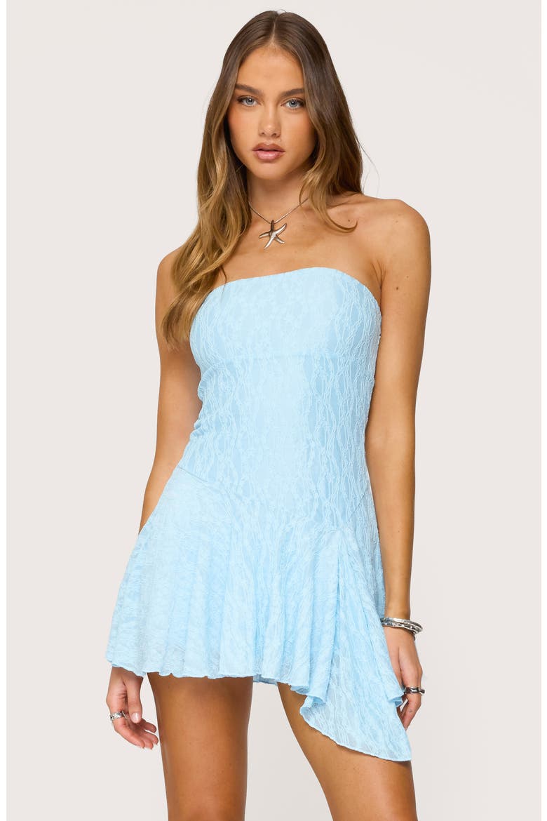 Elaia Lace Strapless Minidress, Alternate, color, LIGHT-BLUE