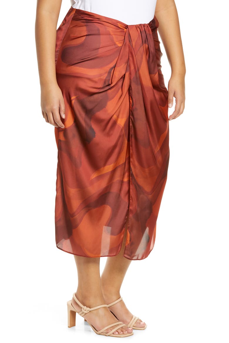 Curve Swirl Print Drape Wrap Skirt, Alternate, color, BROWN MULTI