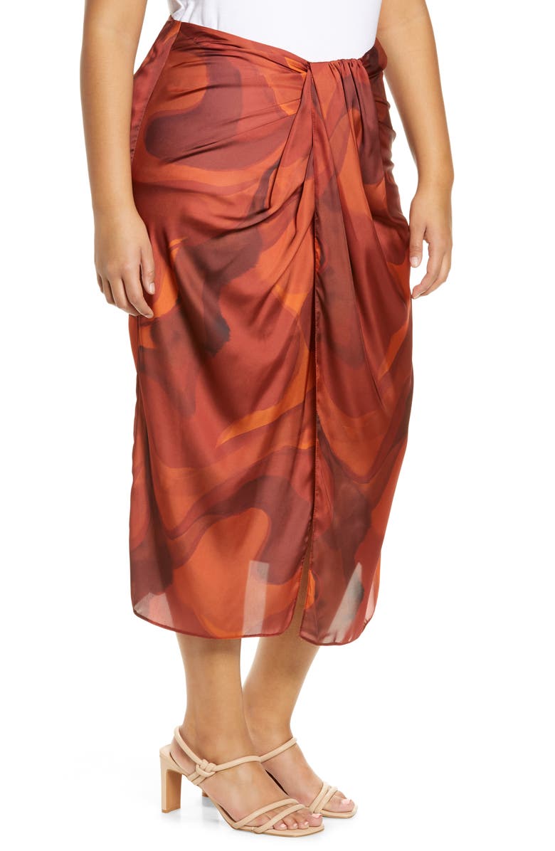ASOS DESIGN Curve Swirl Print Drape Wrap Skirt, Alternate, color, 