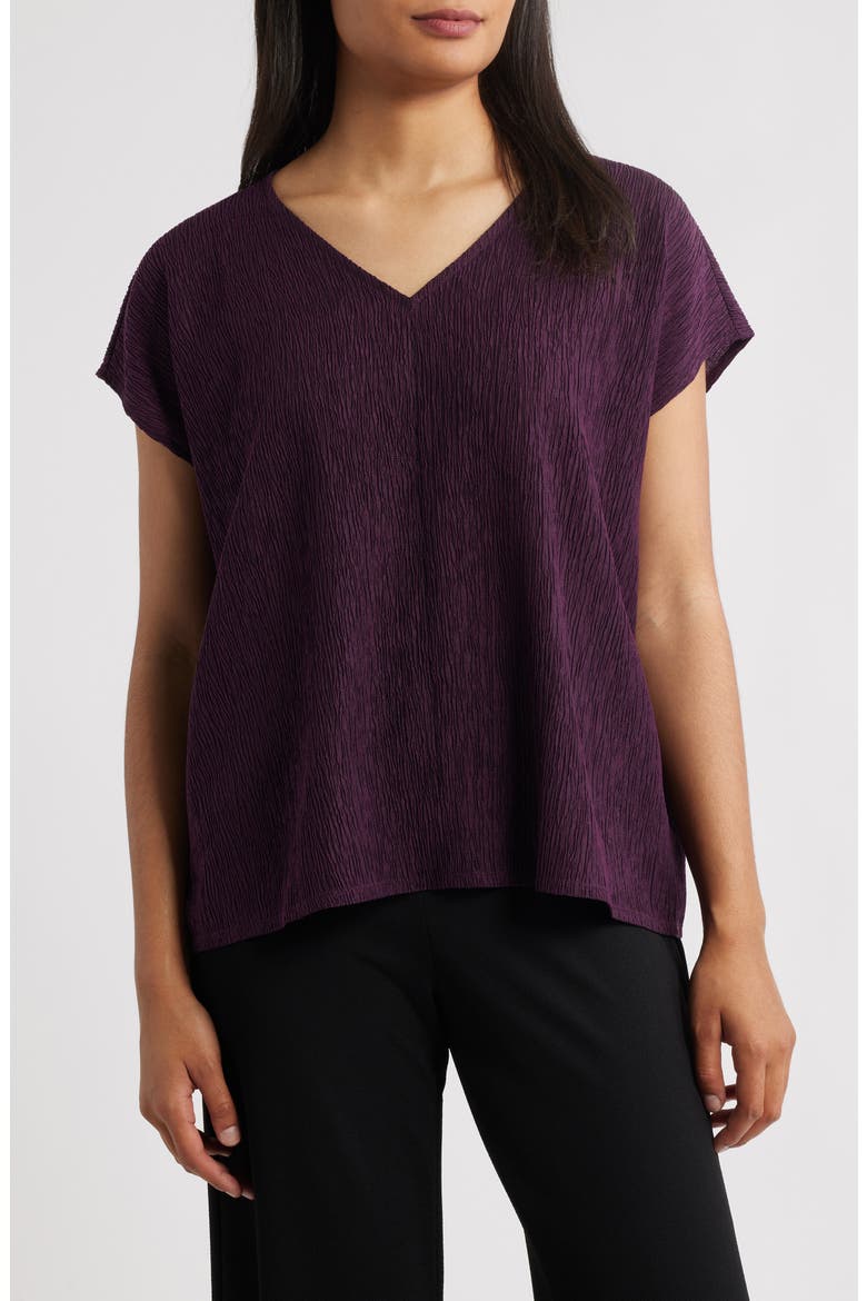 Crinkled V-Neck Boxy Top, Main, color, BLACKBERRY
