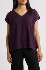 Eileen Fisher Crinkled V-Neck Boxy Top