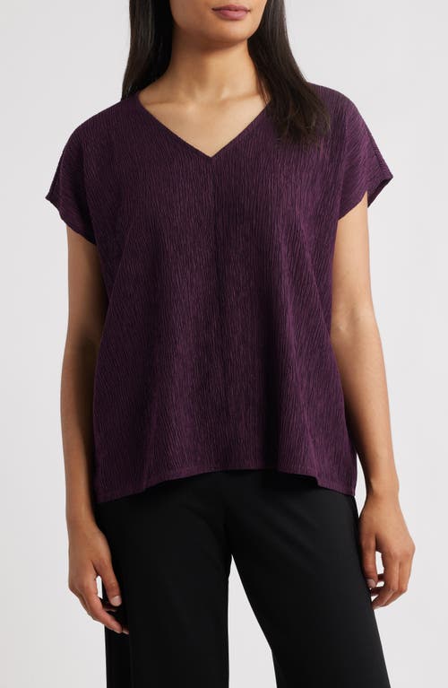 Eileen Fisher Crinkled V-neck Boxy Top In Purple
