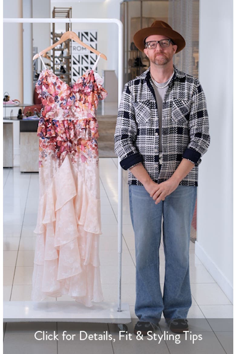 perla frilled maxi dress in floral Dress The Population Women's Pearl Floral Cotton Maxi Dress - Soft Pink Multi