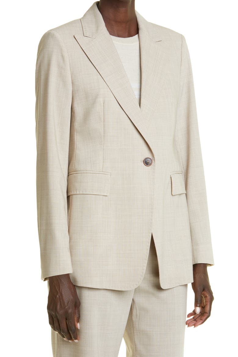Salpa Glen Plaid Virgin Wool Blend Blazer, Alternate, color, SAND