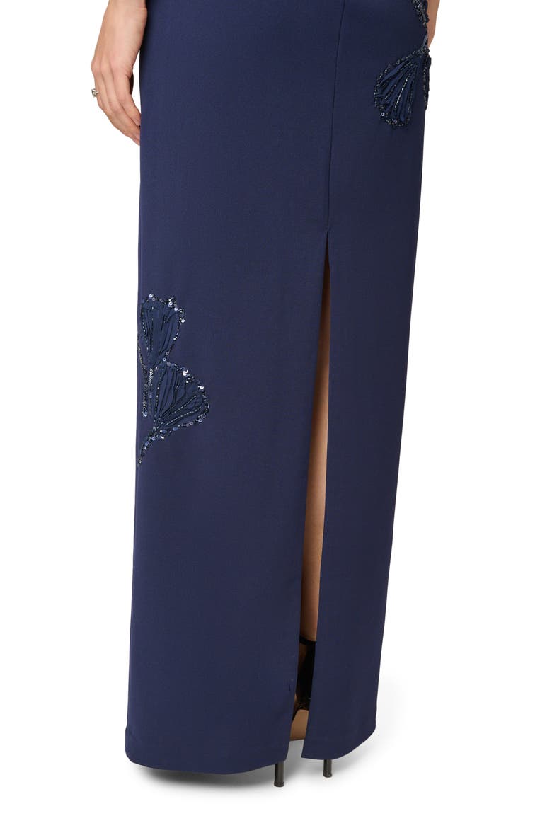 Sequin Strapless Crepe Gown, Alternate, color, DARK NAVY