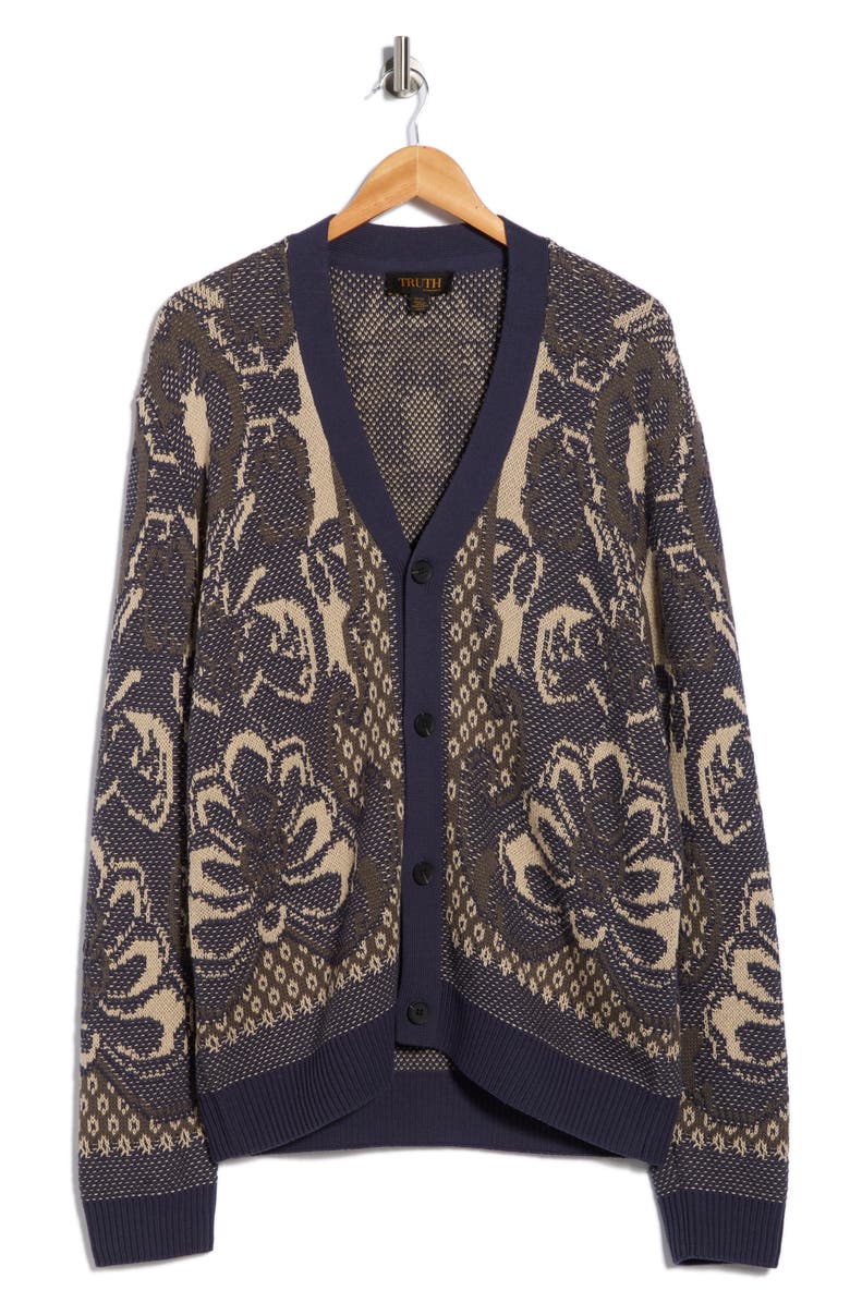 TRUTH Bird's Eye Cotton Jacquard Cardigan, Alternate, color, Navy/ Natural Combo
