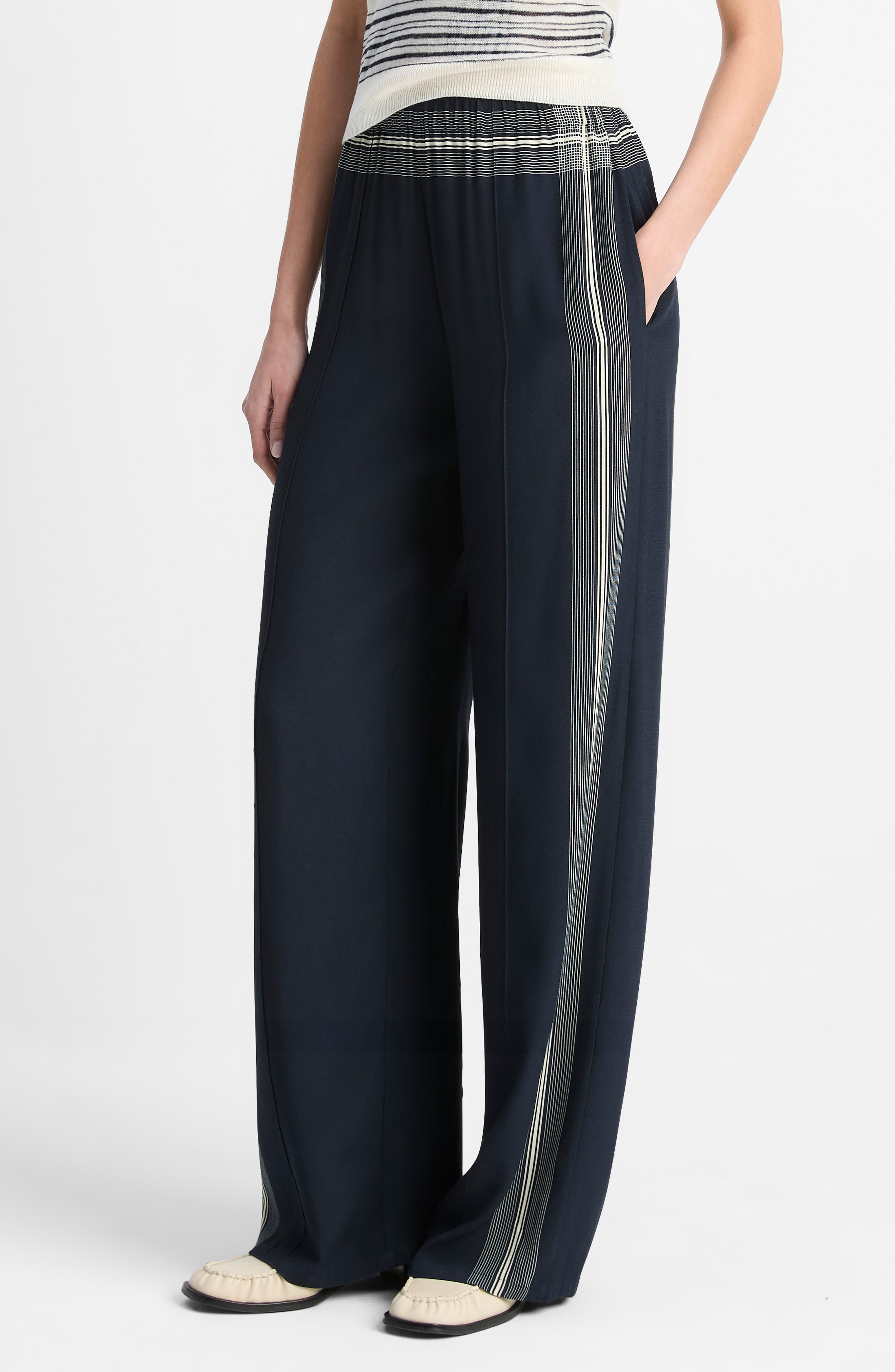Vince Placed Stripe Pull-On Pants