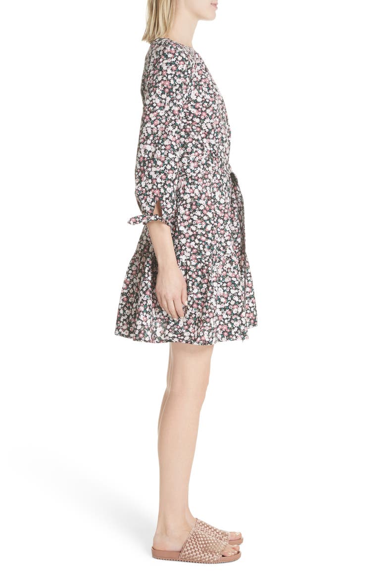 wildflower poplin dress, Alternate, color, BLACK