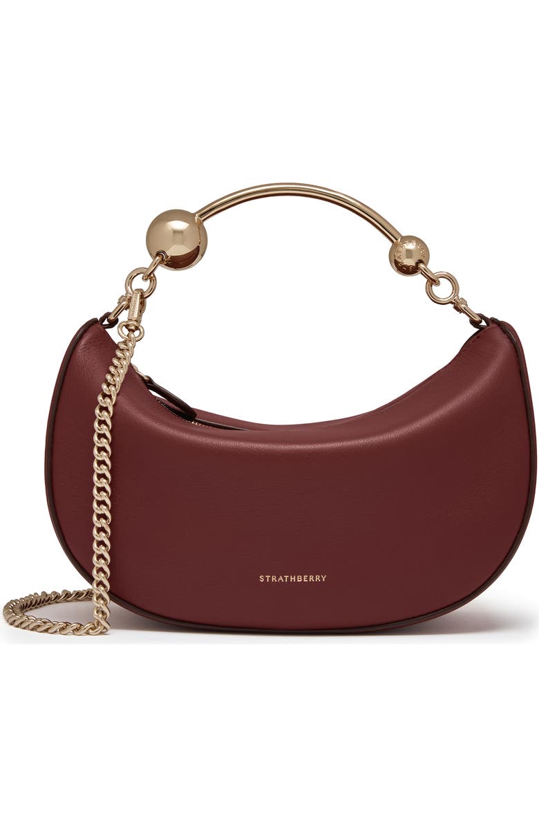 Strathberry Mini Crescent Moon Leather Shoulder Bag, Main, color, Oxblood