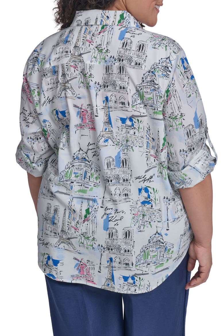 Oversize Printed Button-Up Shirt, Alternate, color, SOFT WHITE MULTI