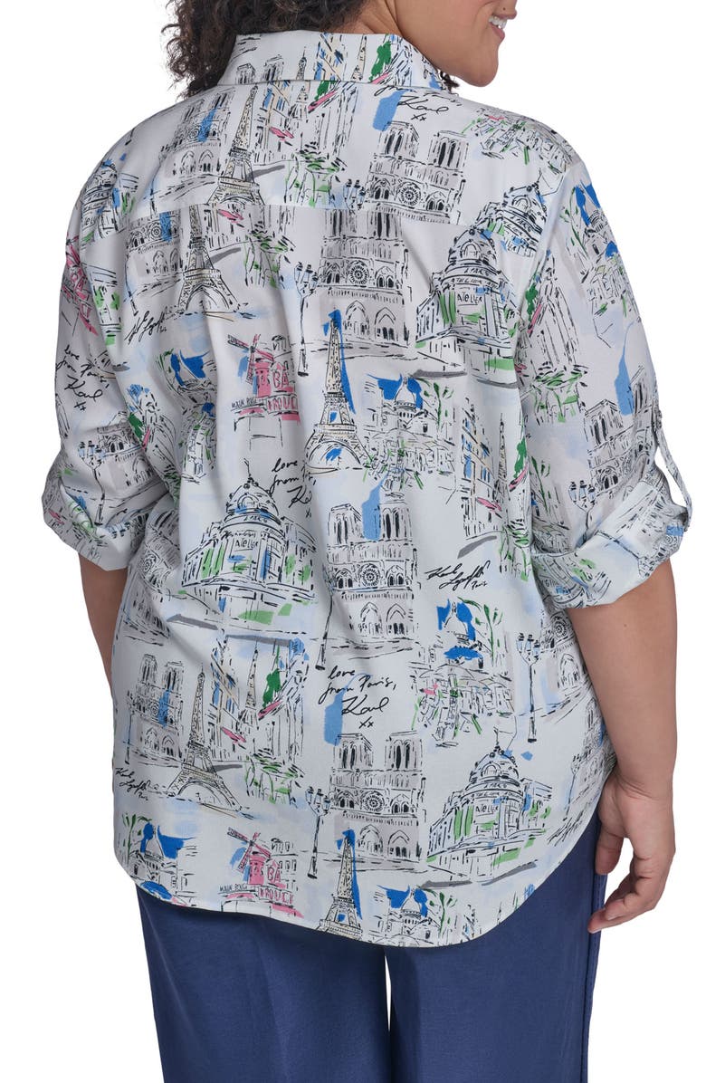 KARL LAGERFELD PARIS Oversize Printed Button-Up Shirt, Alternate, color, Soft White Multi