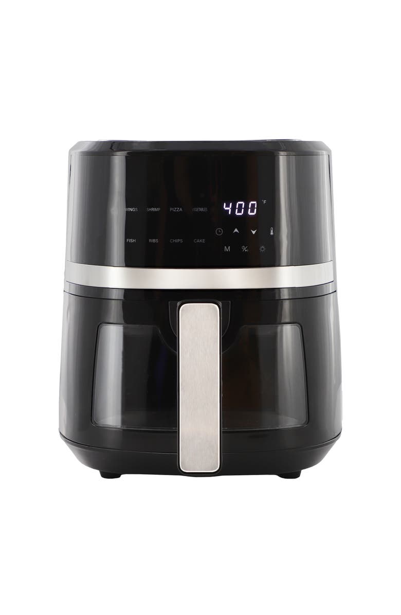 Megachef 4 Quart Digital LED Display Electric Air Fryer with Transparent Window in Black with 125 Piece Paper Liners, Alternate, color, Black