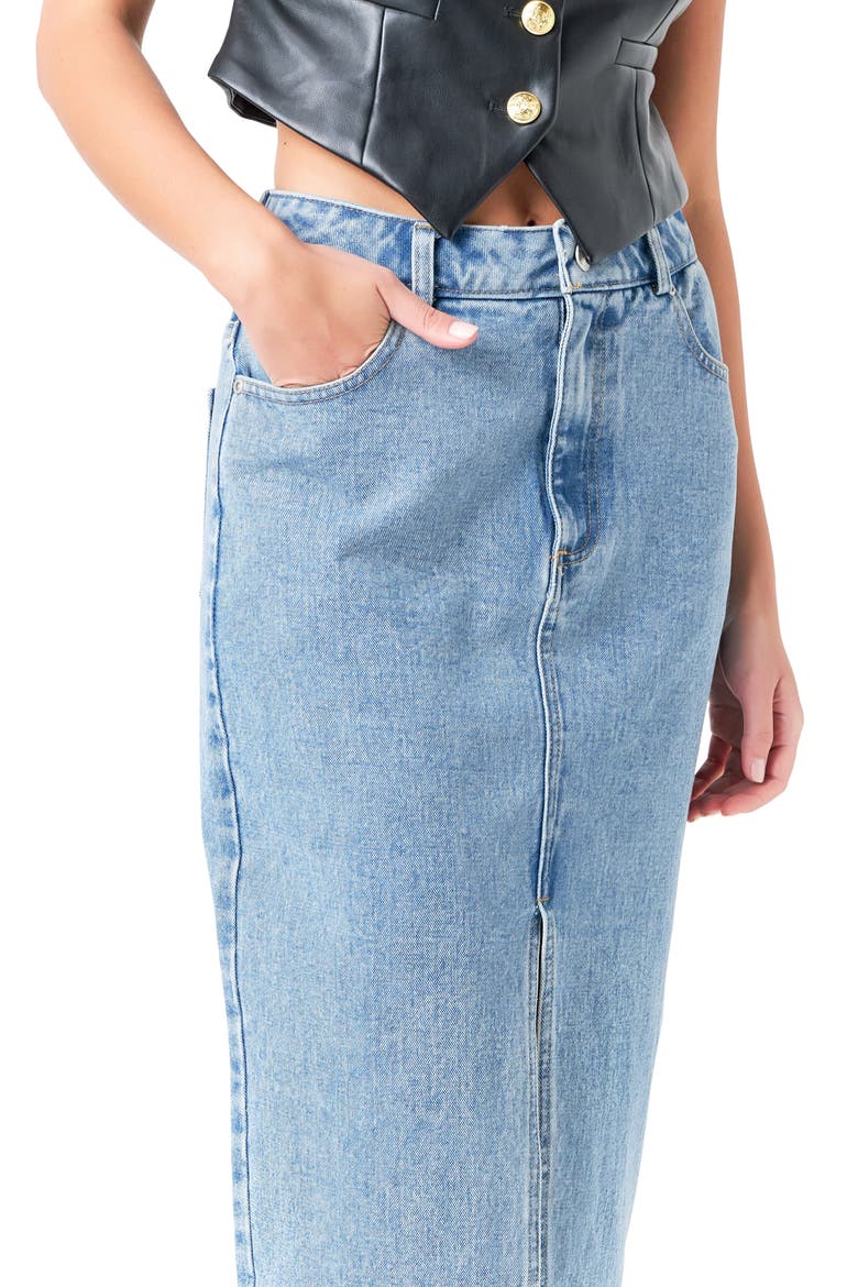 Denim Maxi Skirt, Alternate, color, BLUE
