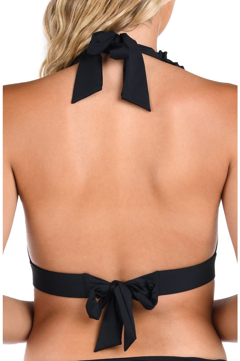 Island Goddess Ruffle Halter Bikini Top, Alternate, color, BLACK