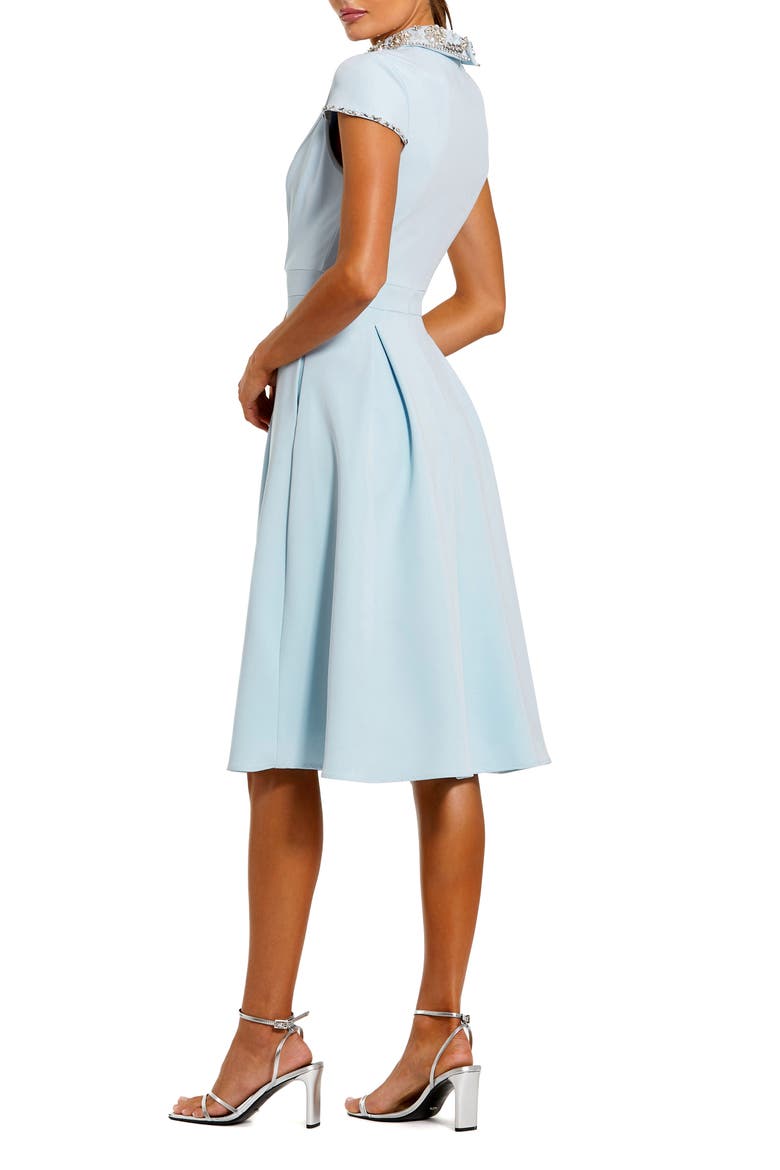 Crepe Short Sleeve Midi Dress With Beading, Alternate, color, Powder Blue