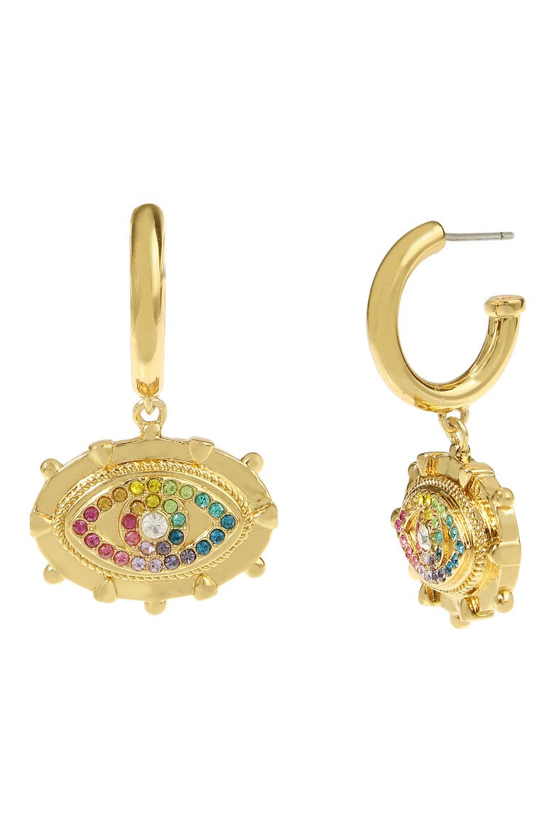 Evil Eye Huggie Drop Earrings, Alternate, color, GOLD MULTI