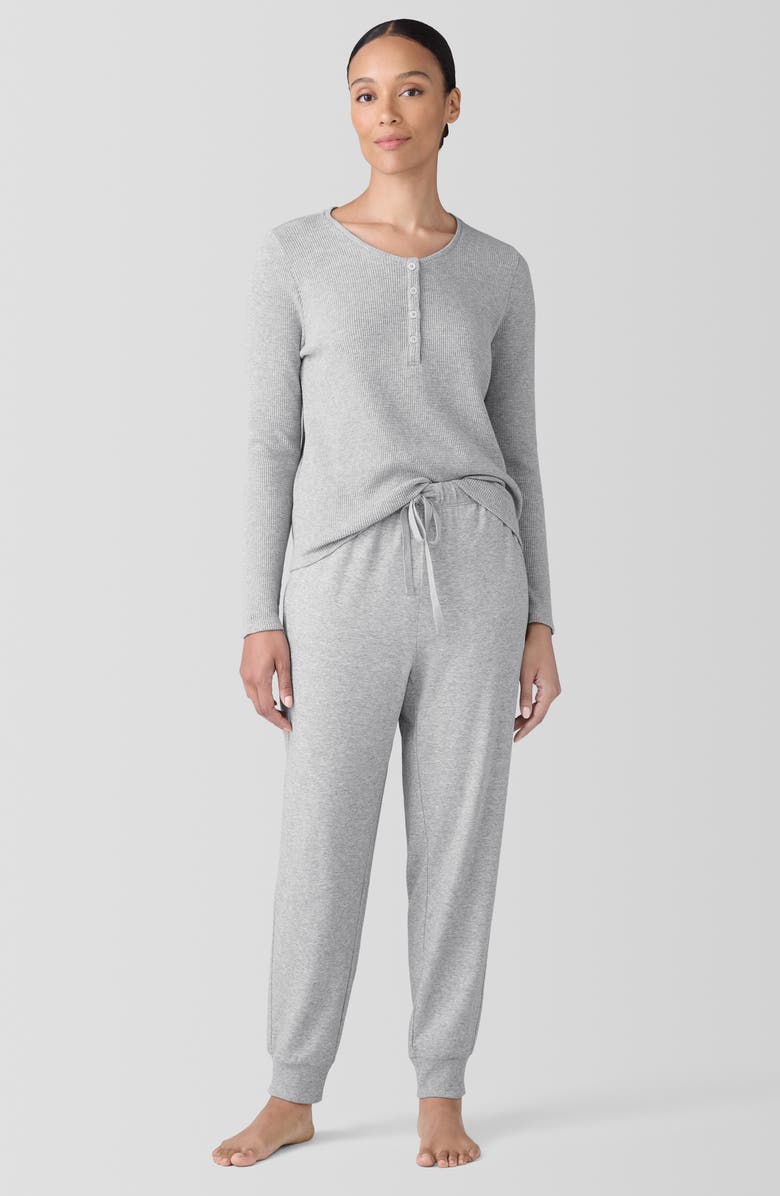 EILEEN FISHER SLEEP Organic Cotton Thermal Knit Henley Sleep Top, Alternate, color,