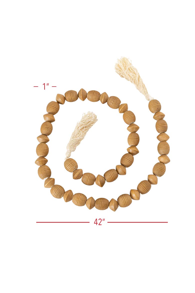 Ribbed Bead Garland Natural Wood & Cotton, Alternate, color, Brown
