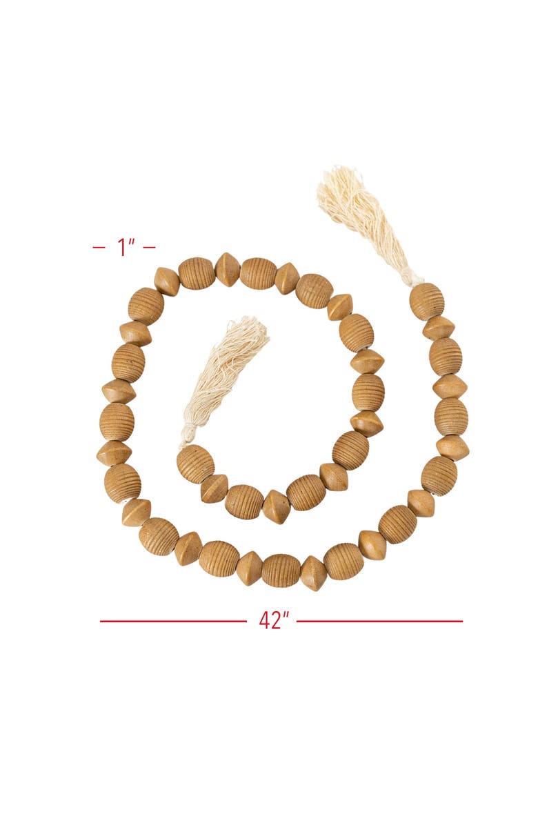 Foreside Home and Garden Ribbed Bead Garland Natural Wood & Cotton, Alternate, color, Brown