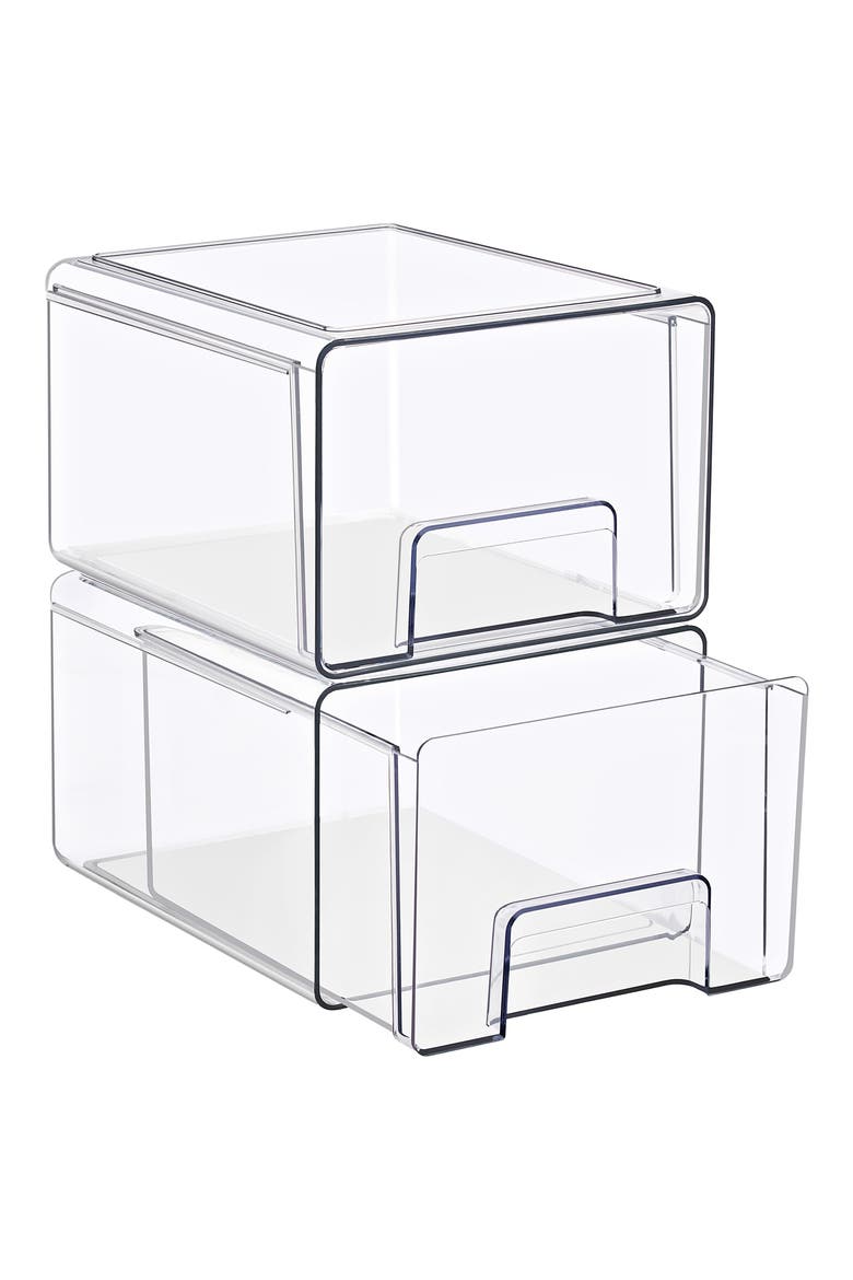 Set of 2 Large Stackable Storage Drawers, Main, color, CLEAR