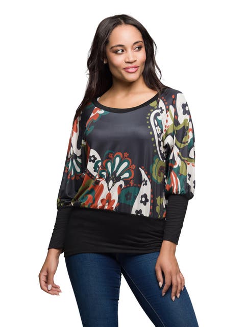 Paisley Print Dolman Sleeve Banded Top
