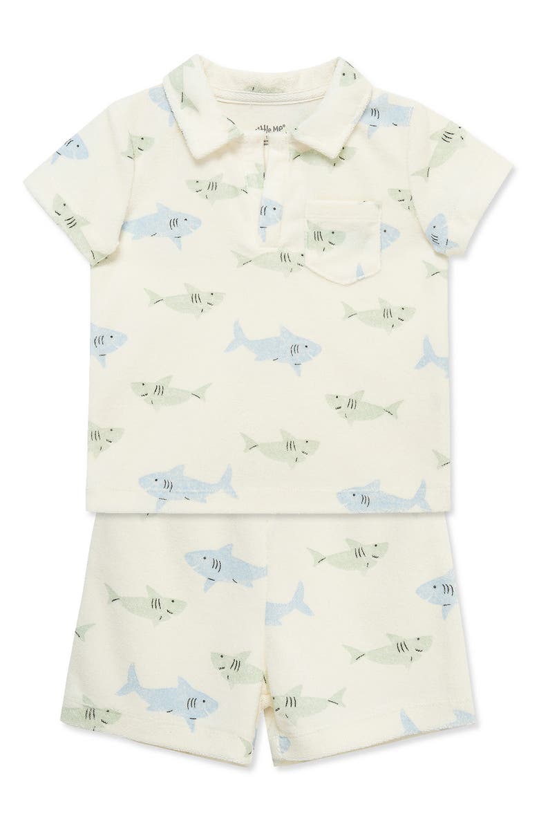 Little Me Kids' Shark Terry Polo & Shorts Set, Alternate, color, Blue/ Green