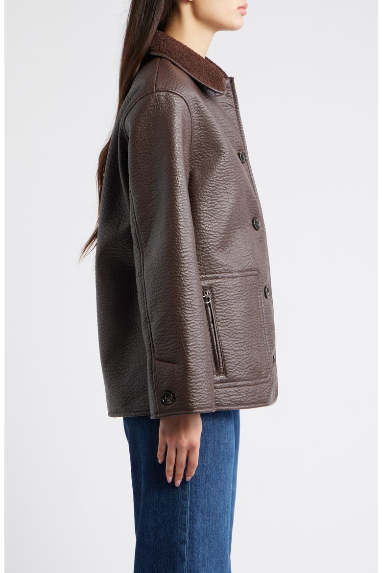 Luis Faux Leather Jacket with Faux Shearling Collar, Alternate, color, WALNUT