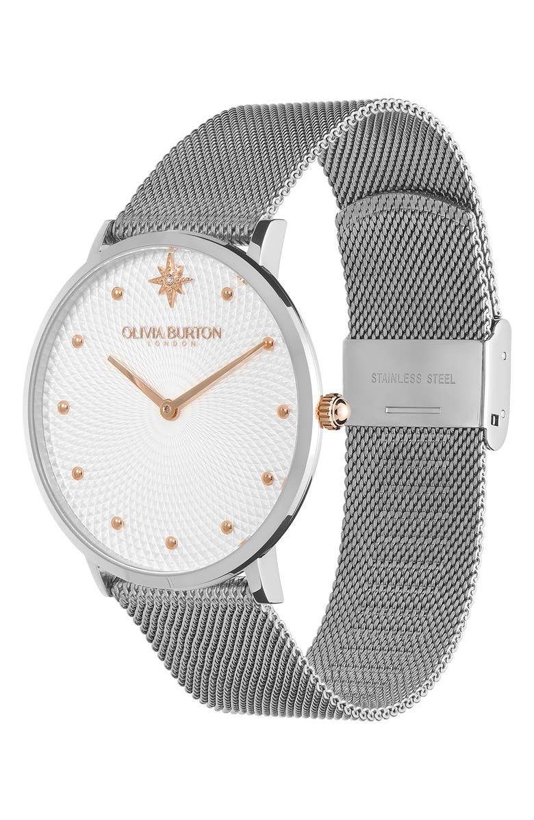Olivia Burton Celestial Mesh Strap Watch, 40mm, Alternate, color, Silver