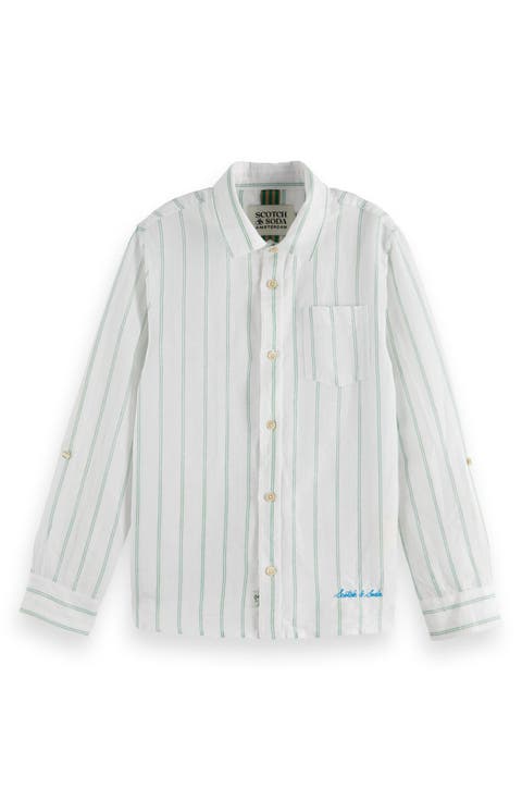 Kids' Stripe Linen & Cotton Button-Up Shirt (Big Kid)