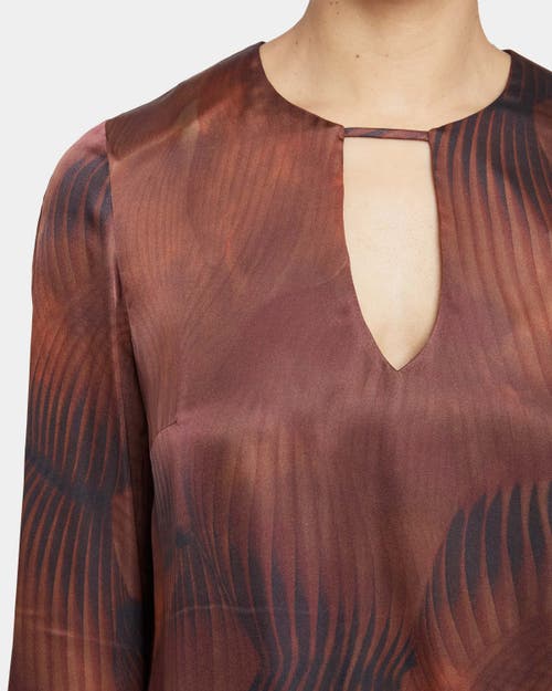 Santorelli Noa Long Sleeve Keyhole Silk Blouse In Hickory Brown