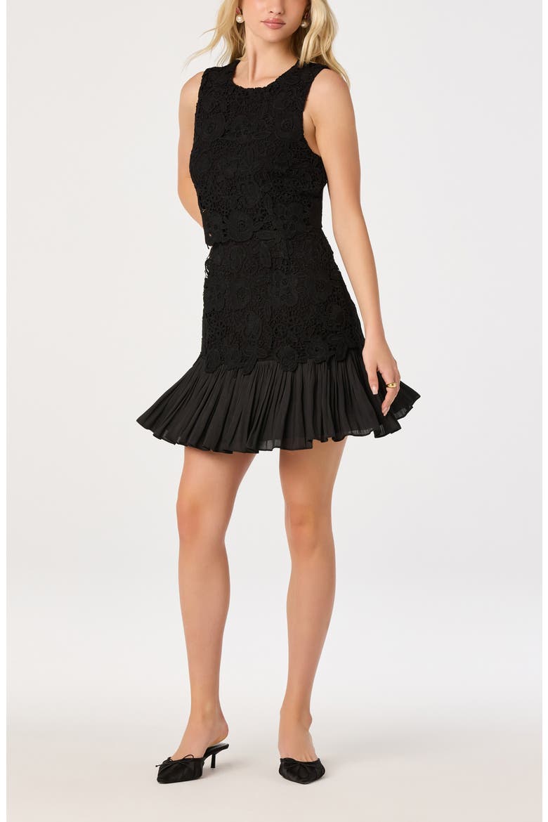 Berklee Lace Pleated Minidress, Alternate, color, BLACK
