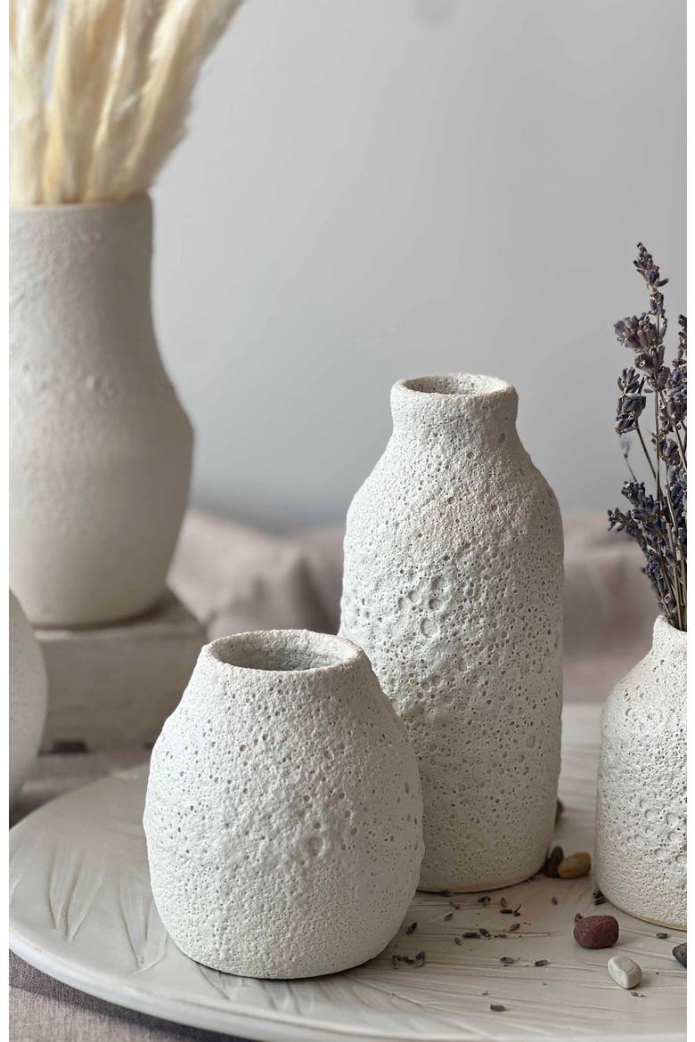 Round Crater Vase, Alternate, color, White