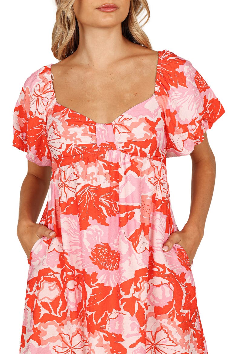 Maggie Print Puff Sleeve Minidress, Alternate, color, PINK/ RED FLORAL