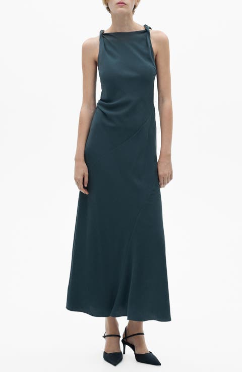 Braided Strap Draped Panel Dress