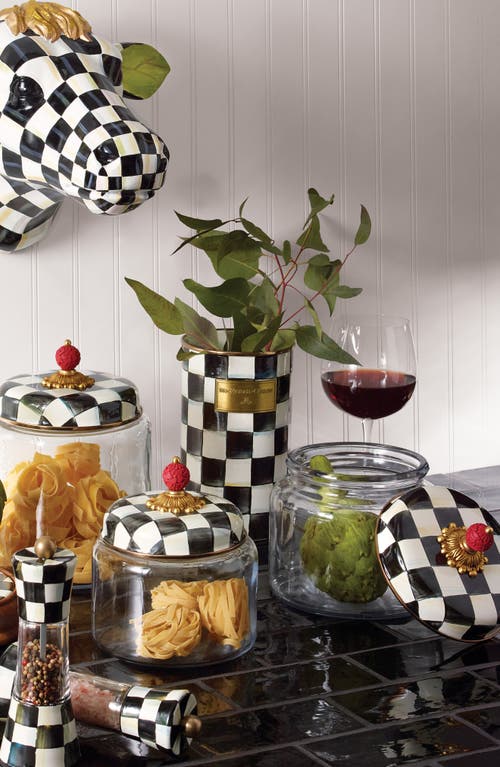 Mackenzie-childs Mackenzie Childs Courtly Check Medium Kitchen Canister In White