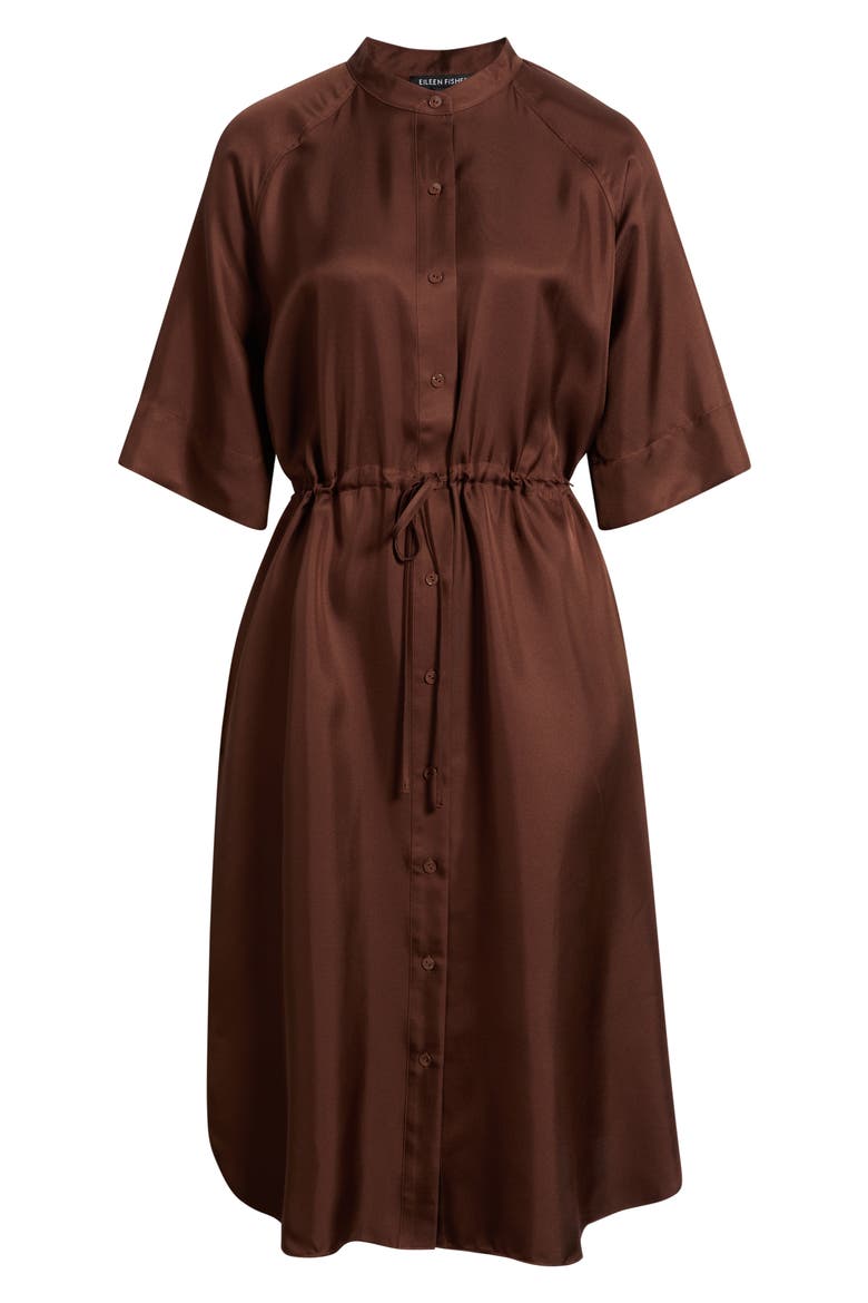 Silk Mandarin Collar Shirtdress, Alternate, color, TRUFFLE