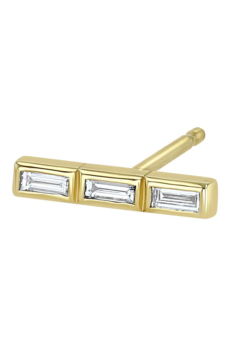 Single Baguette Diamond Bar Stud Earring, Alternate, color, 14K GOLD