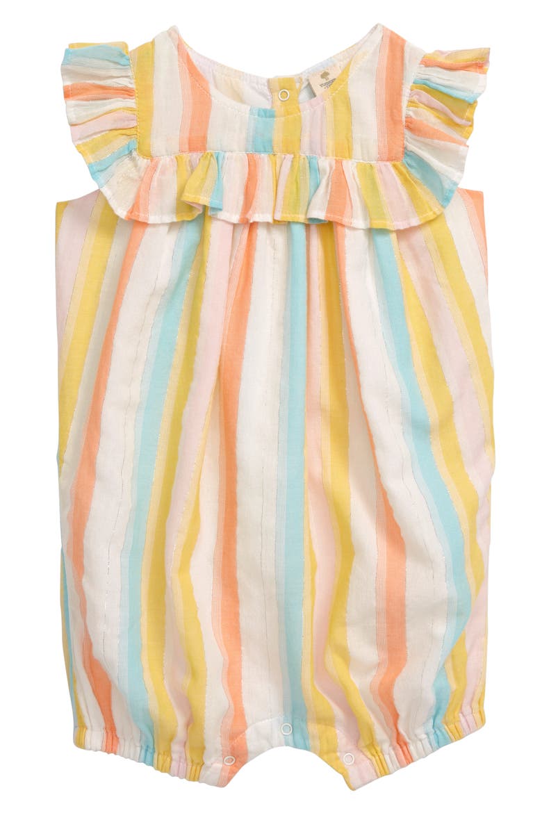 Ruffle Stripe Romper, Main, color, WHITE MULTI SPARKLE STRIPE