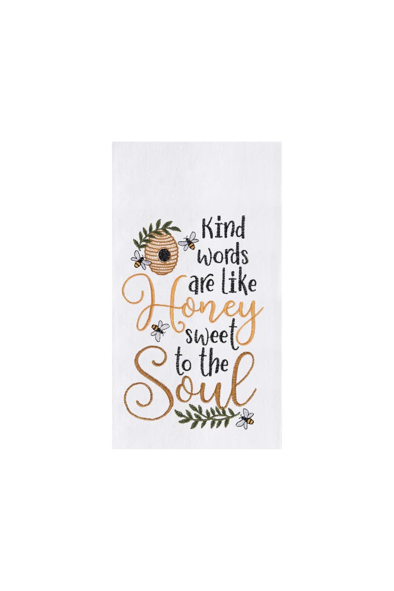 18" x 27" Kind Words Are Like Honey Embroidered Cotton Flour Sack Kitchen Dishtowel, Main, color, White