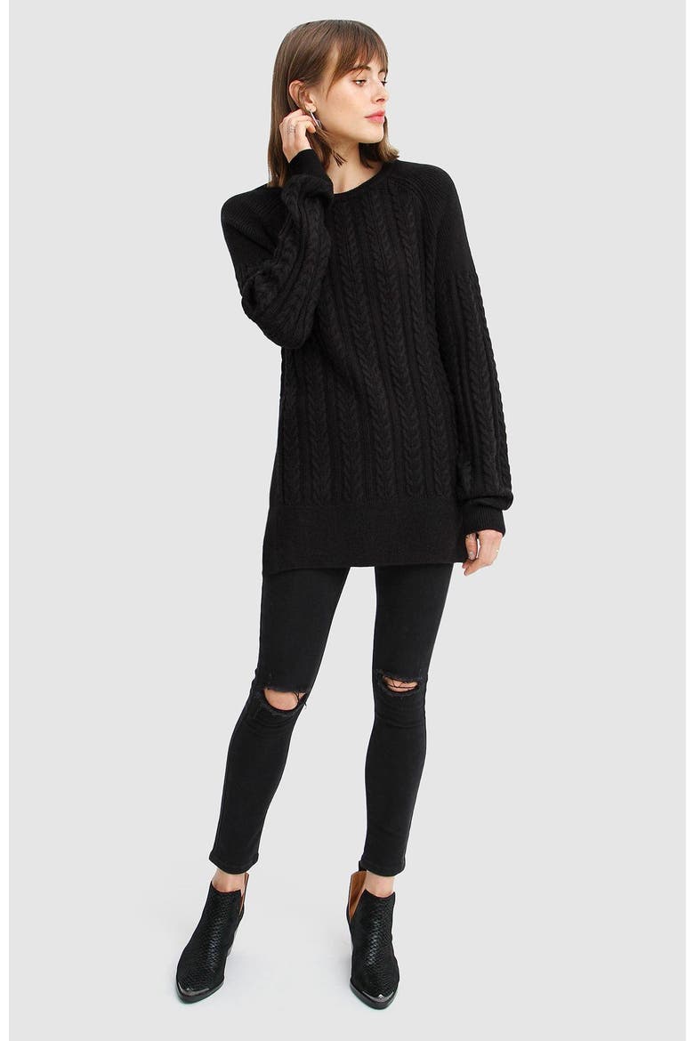 At Last Cable Knit Jumper with Slit, Main, color, Black