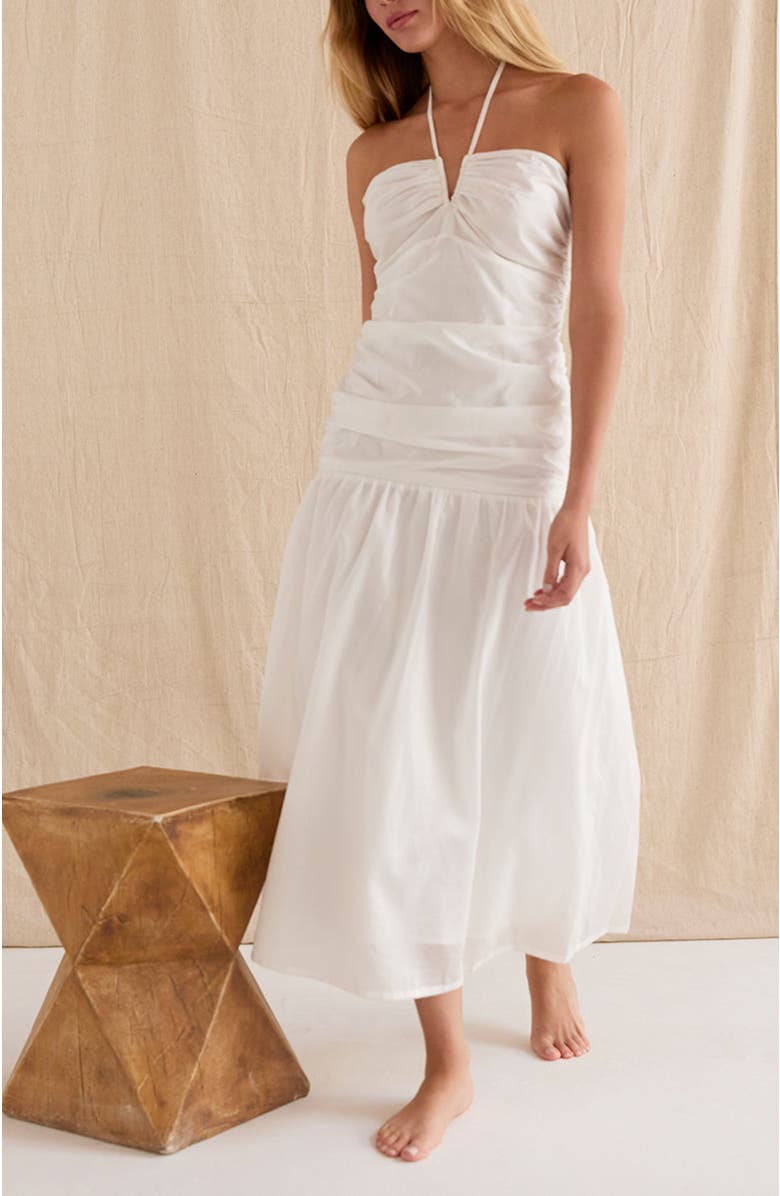 CRESCENT Shirred Halter Tencel Blend Midi Dress, Alternate, color, White