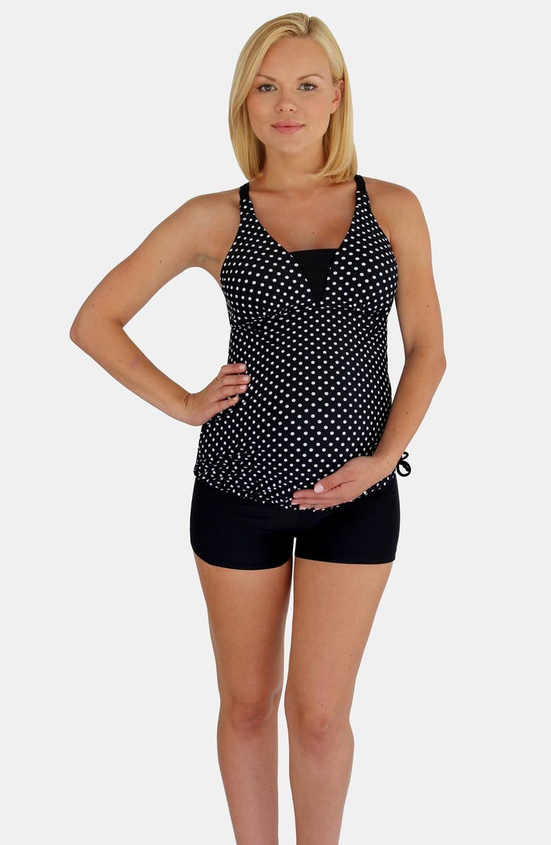 Mermaid Maternity Foldover Boyshort Swim Bottoms, Alternate, color, Black