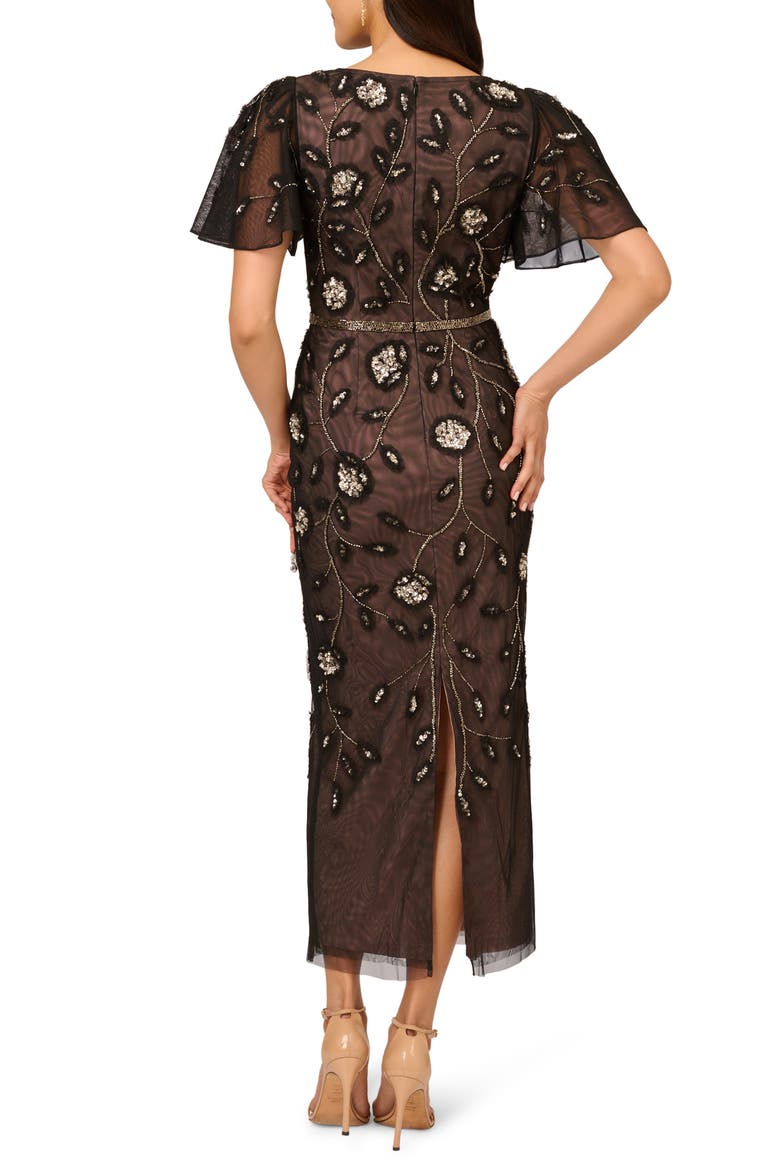 Beaded Mesh Sheath Dress, Alternate, color, BLACK/ ROSEGOLD