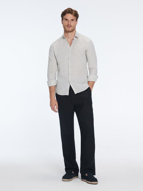 Harry Khaki Linen Shirt with Spread Collar