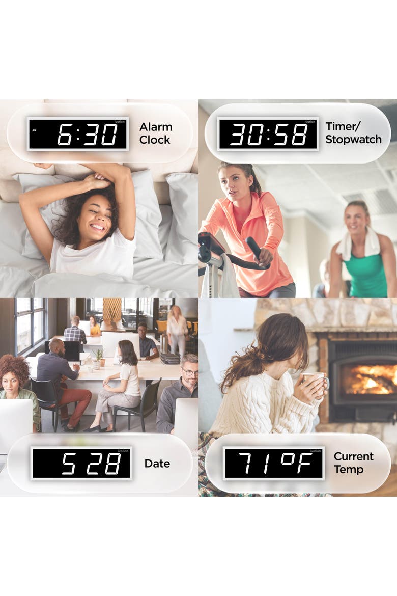 Digital Wall Clock, Big LED Display, Timer, Alarms, Auto Brightness, Remote, Alternate, color, White