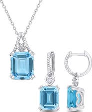 DELMAR Sky Blue Topaz & White Topaz Heart Necklace & Earrings Set