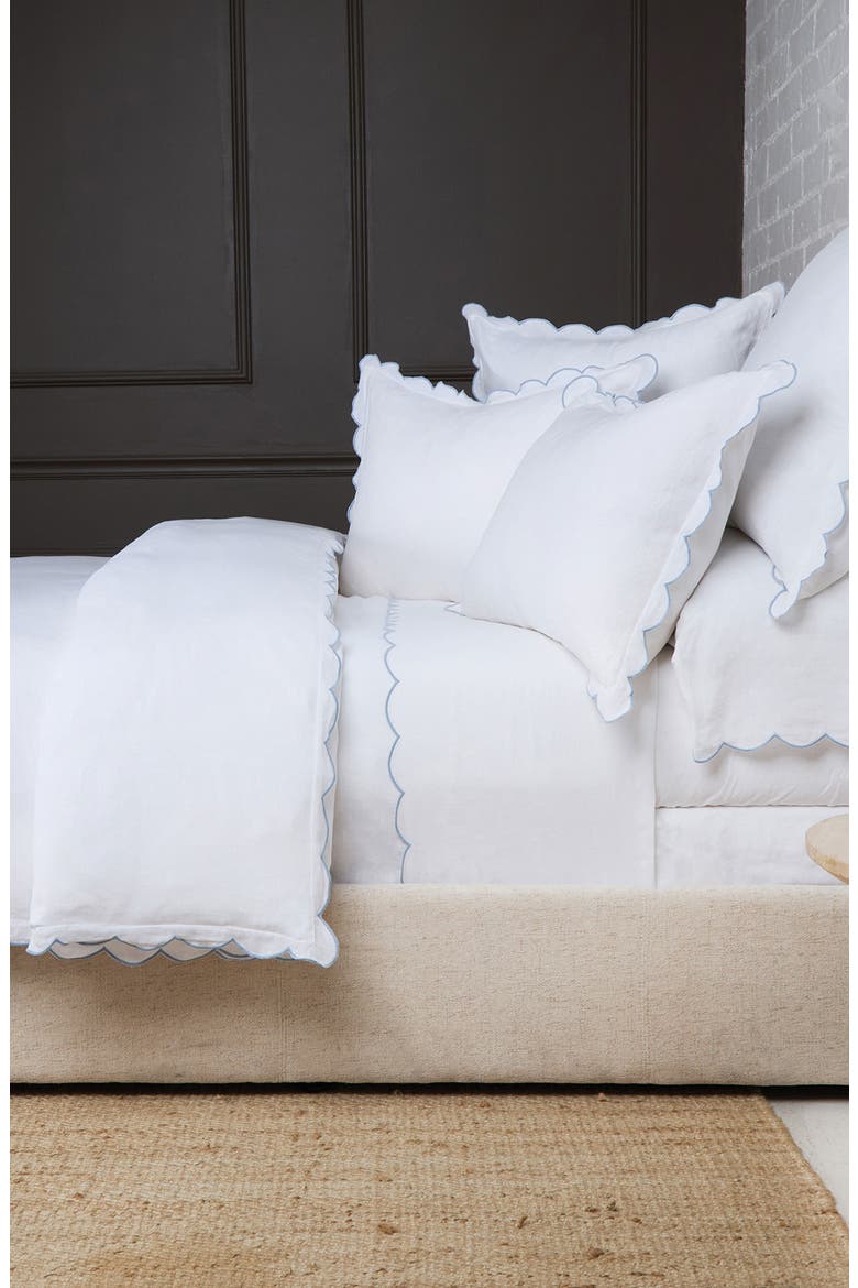 Kelly Linen Duvet Cover, Alternate, color, WHITE/ FRENCH BLUE