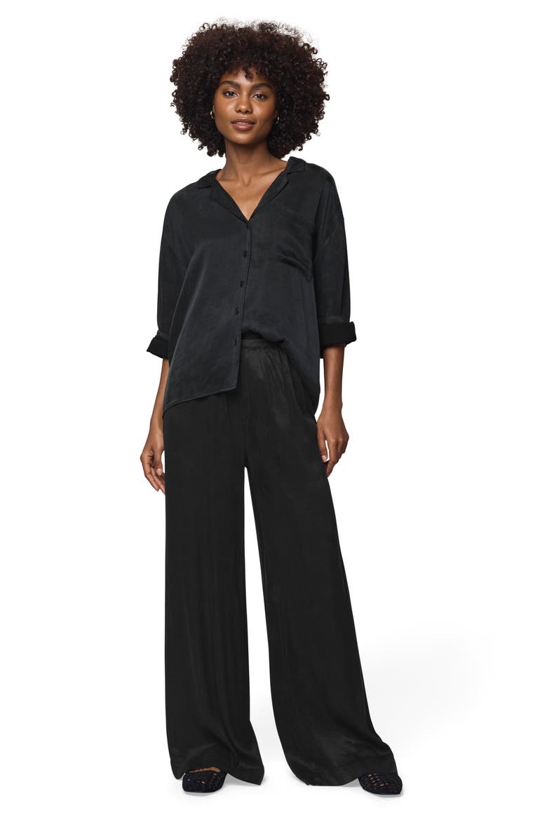 Serena Satin Shirt, Alternate, color, BLACK